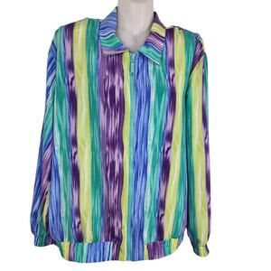 Teddi Womens Jacket Size M Full Zip Colorful Lightweight Watercolor Vintage 90s